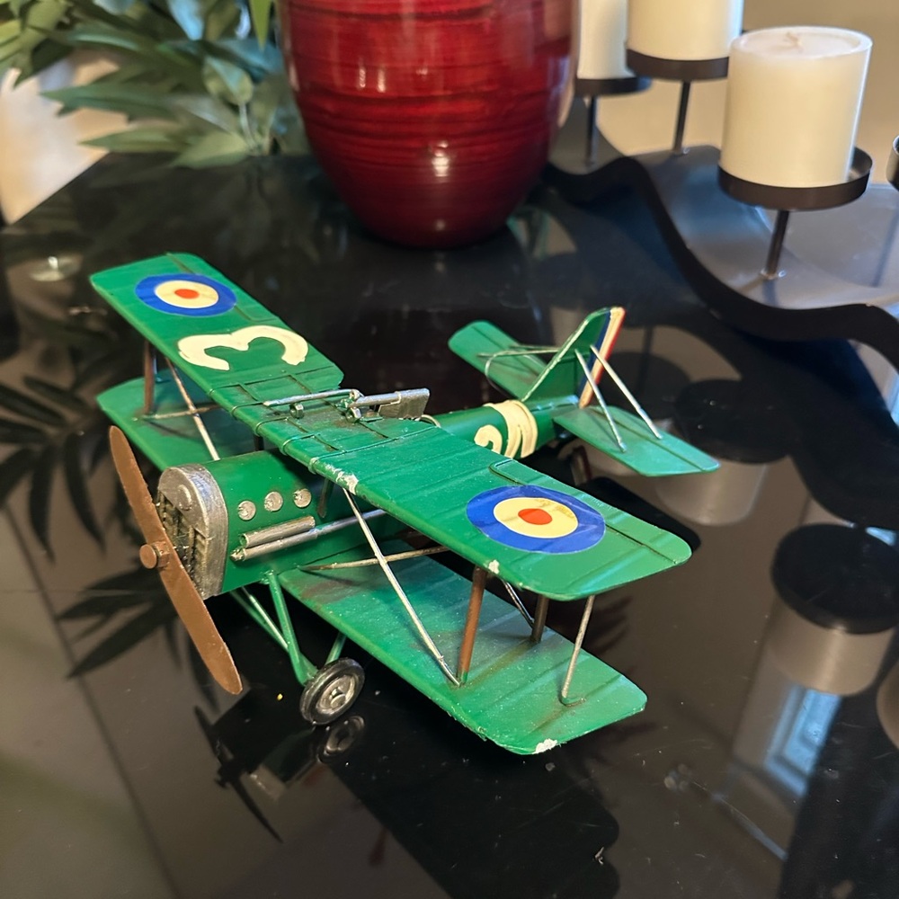 Green and Brown Vintage Biplane Toy Model